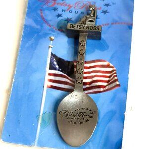 Betsy Ross House Collectible Pewter Souvenir Spoon With Patriotic Flag Design